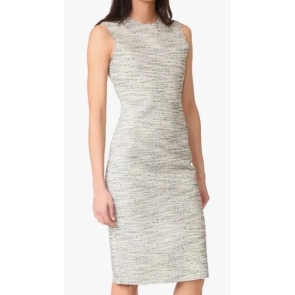 Theory Eano‎ Branson Tweed Shift Dress Midi Size Petit Small Black White Grey